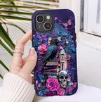 Gothic Raven Bookshelf Phone Case: Dark Academia Witch Floral