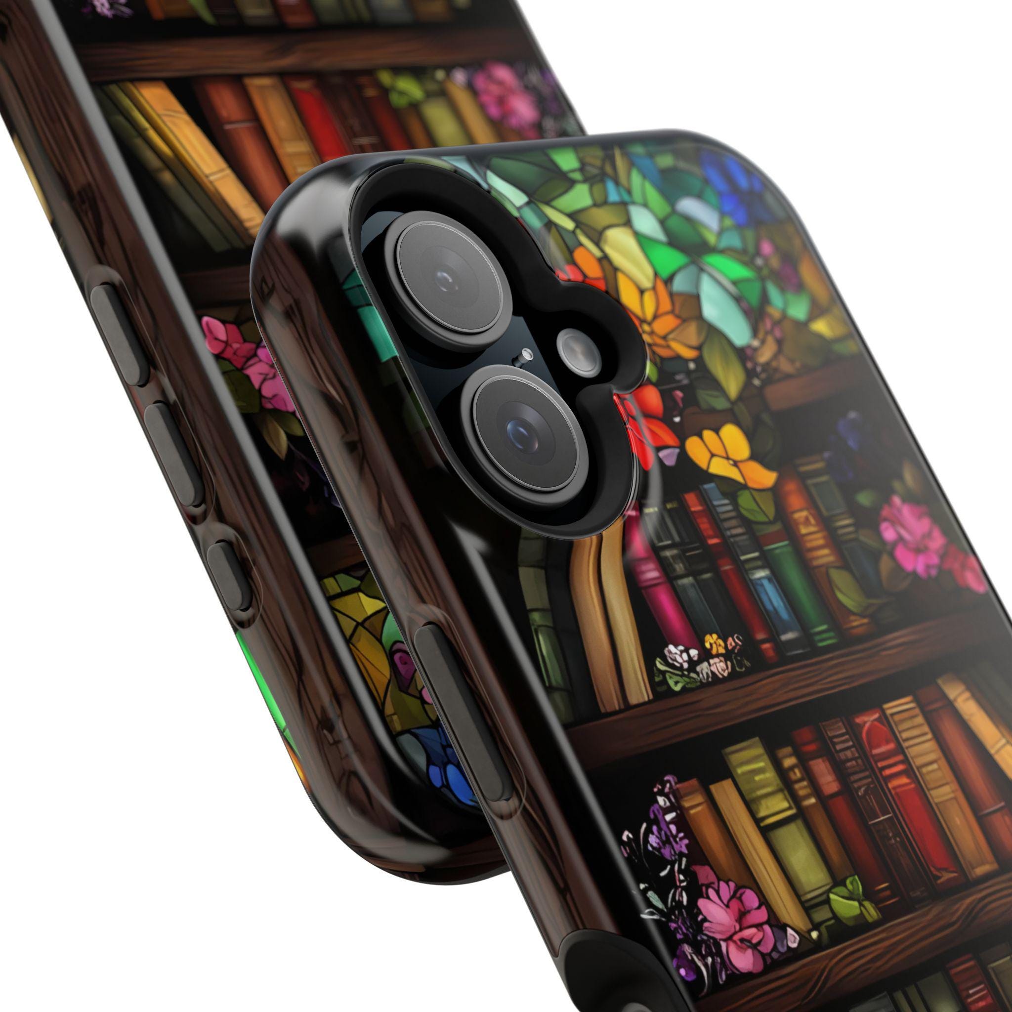 Bookish Floral Stained Glass iPhone Case: MagSafe-Compatible Book Lover Gift