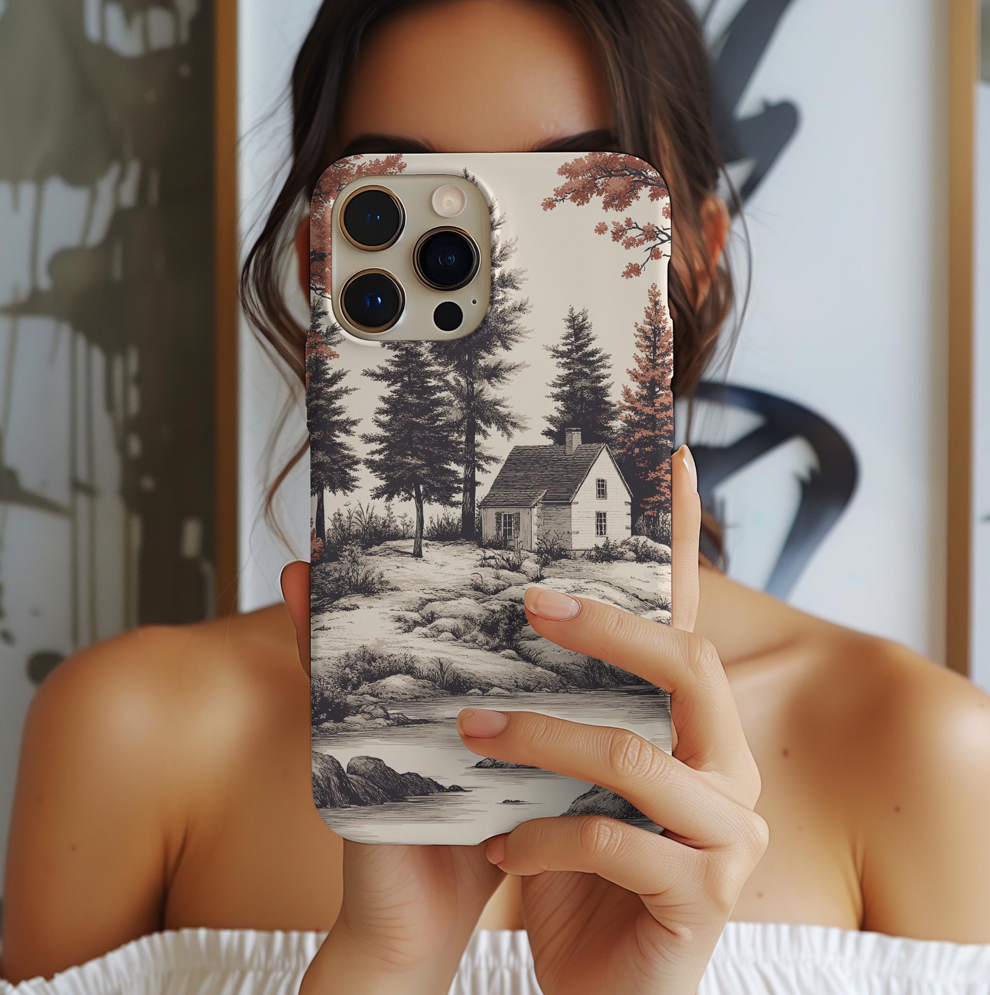 Chinoiserie Floral Toile iPhone Case: Elegant Earthy Brown Design