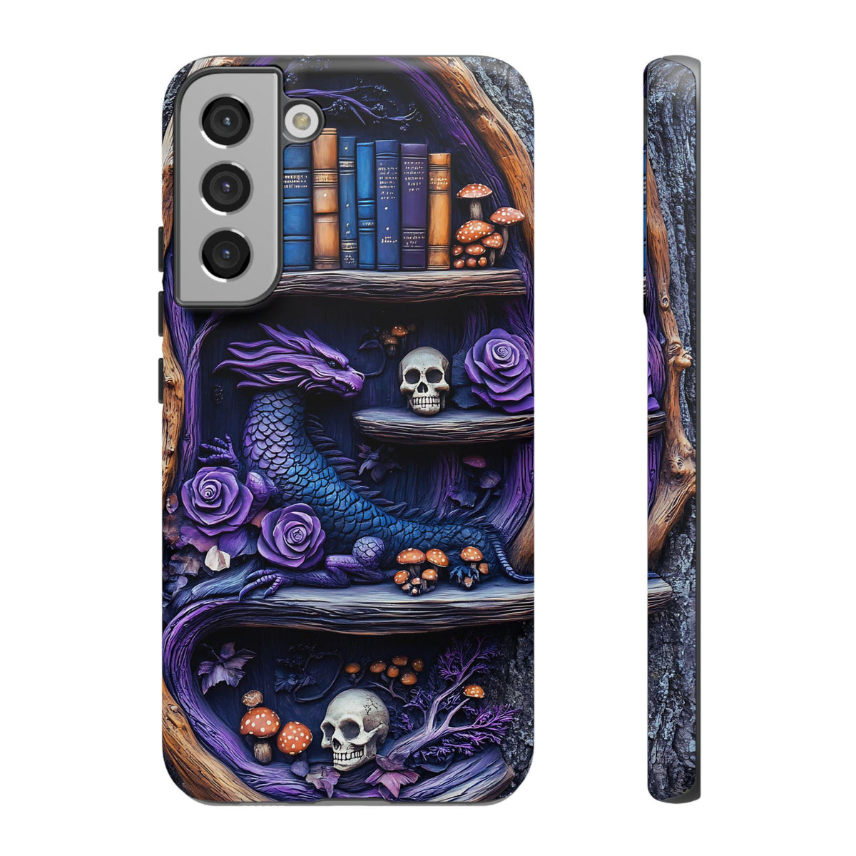 Purple Dragon Bookshelf Phone Case: Dark Academia Fantasy Cover