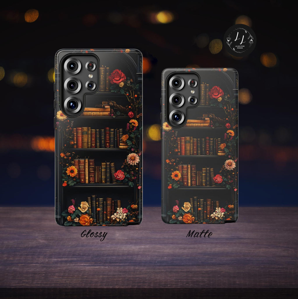 Floral Bookshelf Phone Case: Dark Academia Book Lover Gift
