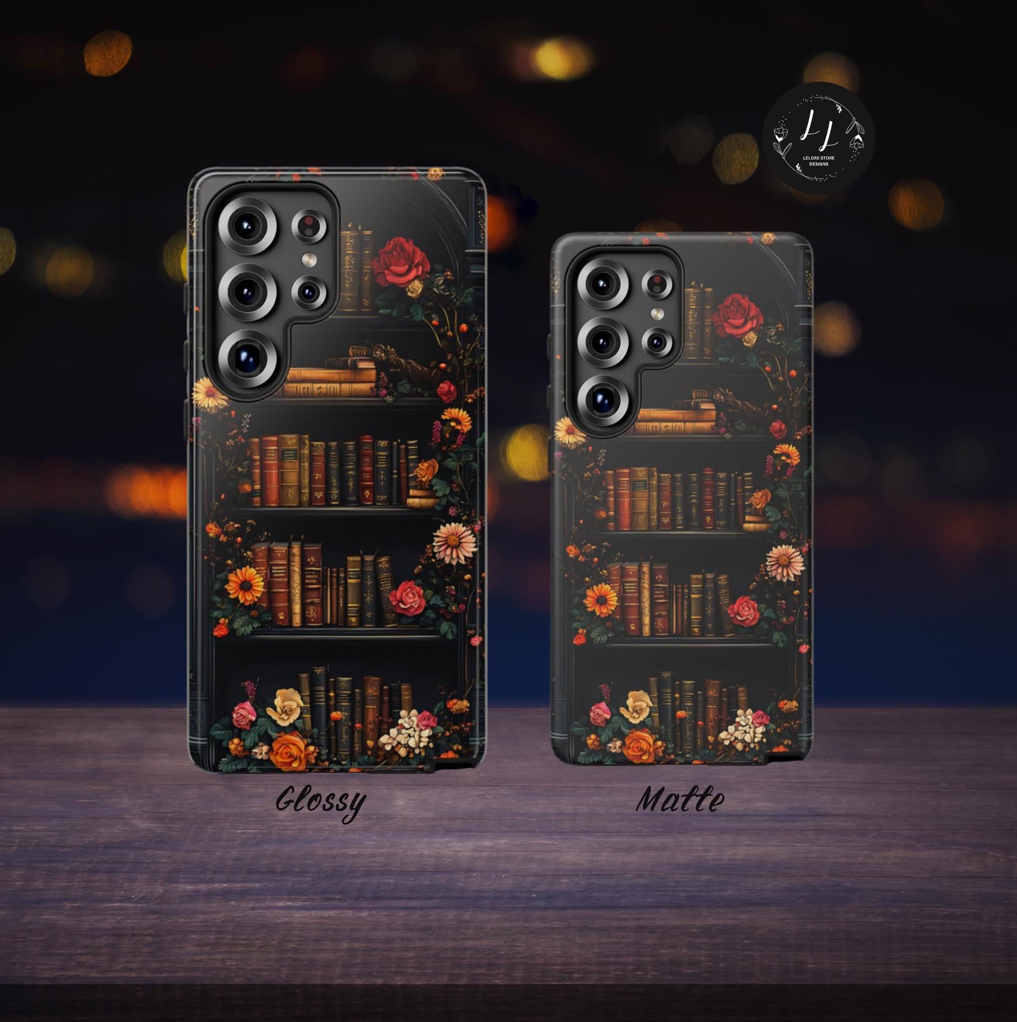 Floral Bookshelf Phone Case: Dark Academia Book Lover Gift