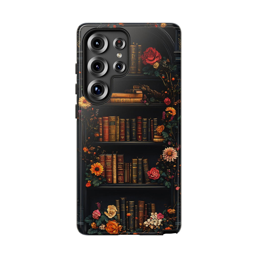 Floral Bookshelf Phone Case: Dark Academia Book Lover Gift