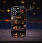 Floral Bookshelf Phone Case: Dark Academia Book Lover Gift