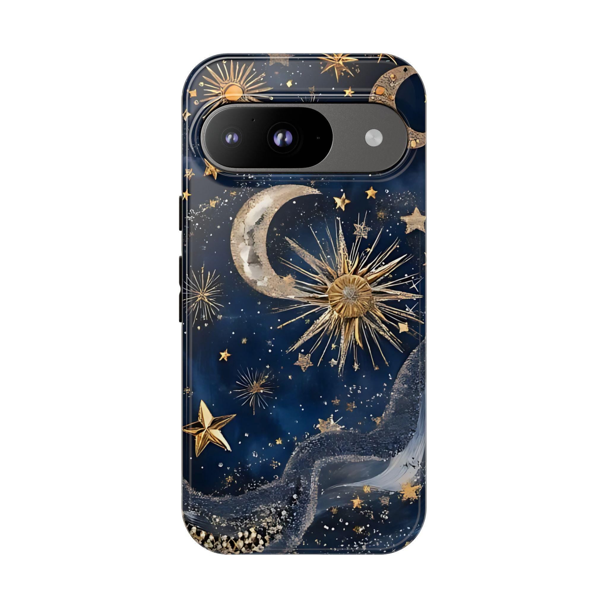Celestial Moon & Stars Phone Case: Mystical Blue Sky Design