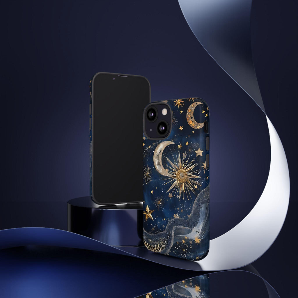 Celestial Moon & Stars Phone Case: Mystical Blue Sky Design
