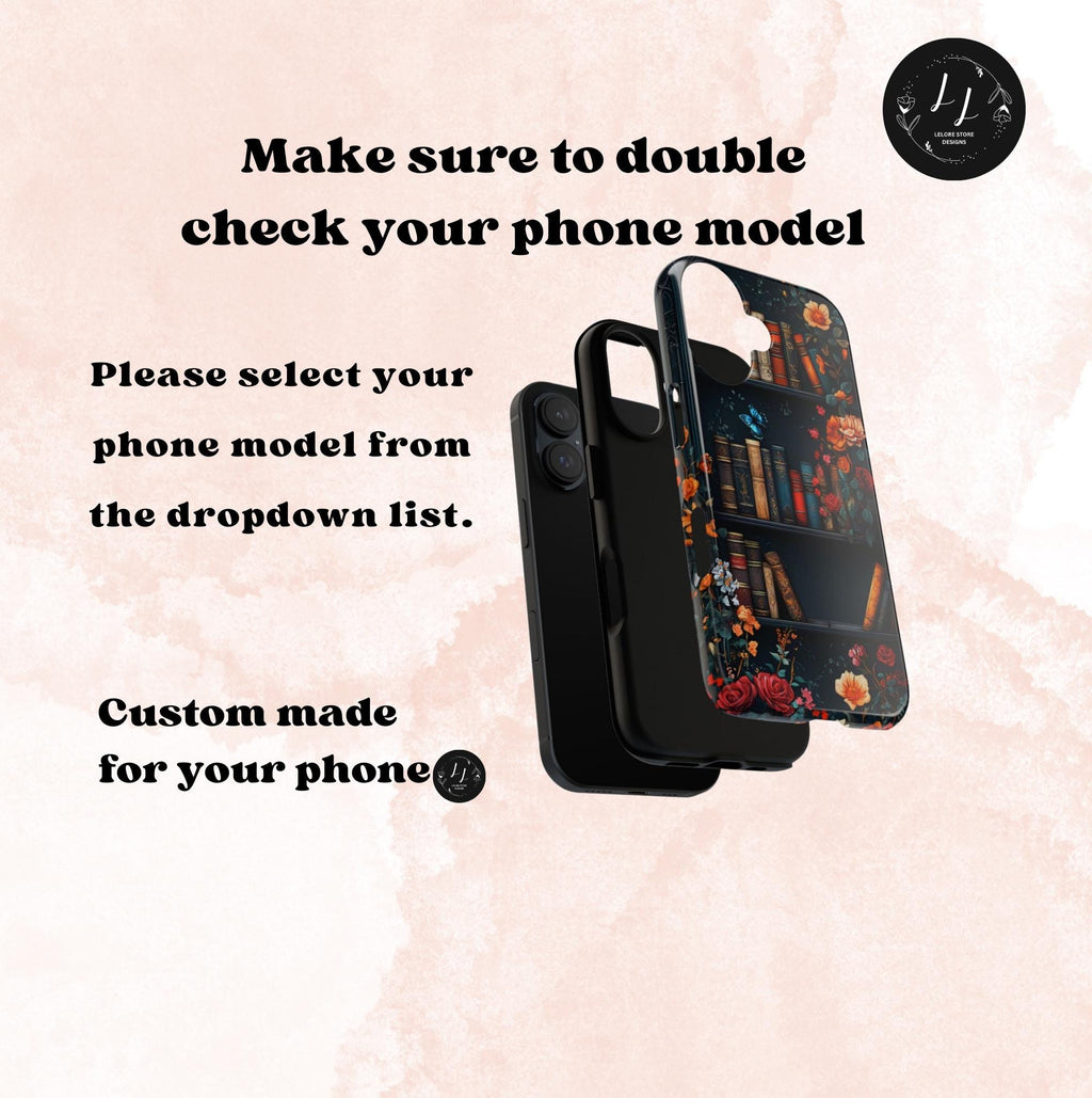 Floral Bookshelf Phone Case: Book Lover Gift