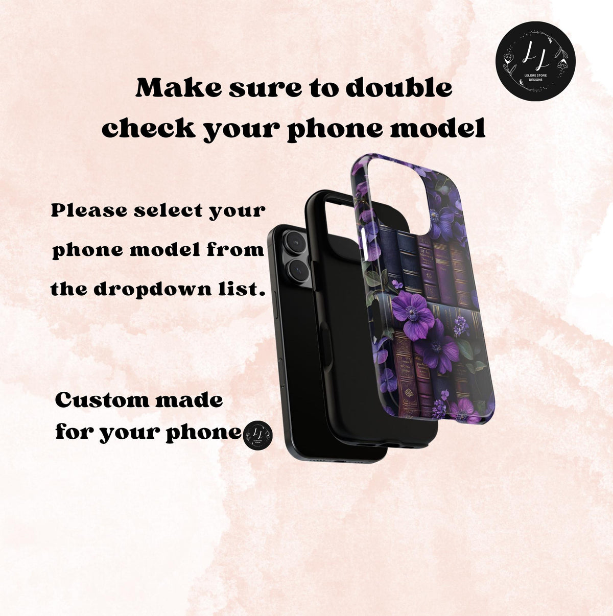 Gothic Bookshelf Phone Case: Floral Dark Academia iPhone, Galaxy, Pixel