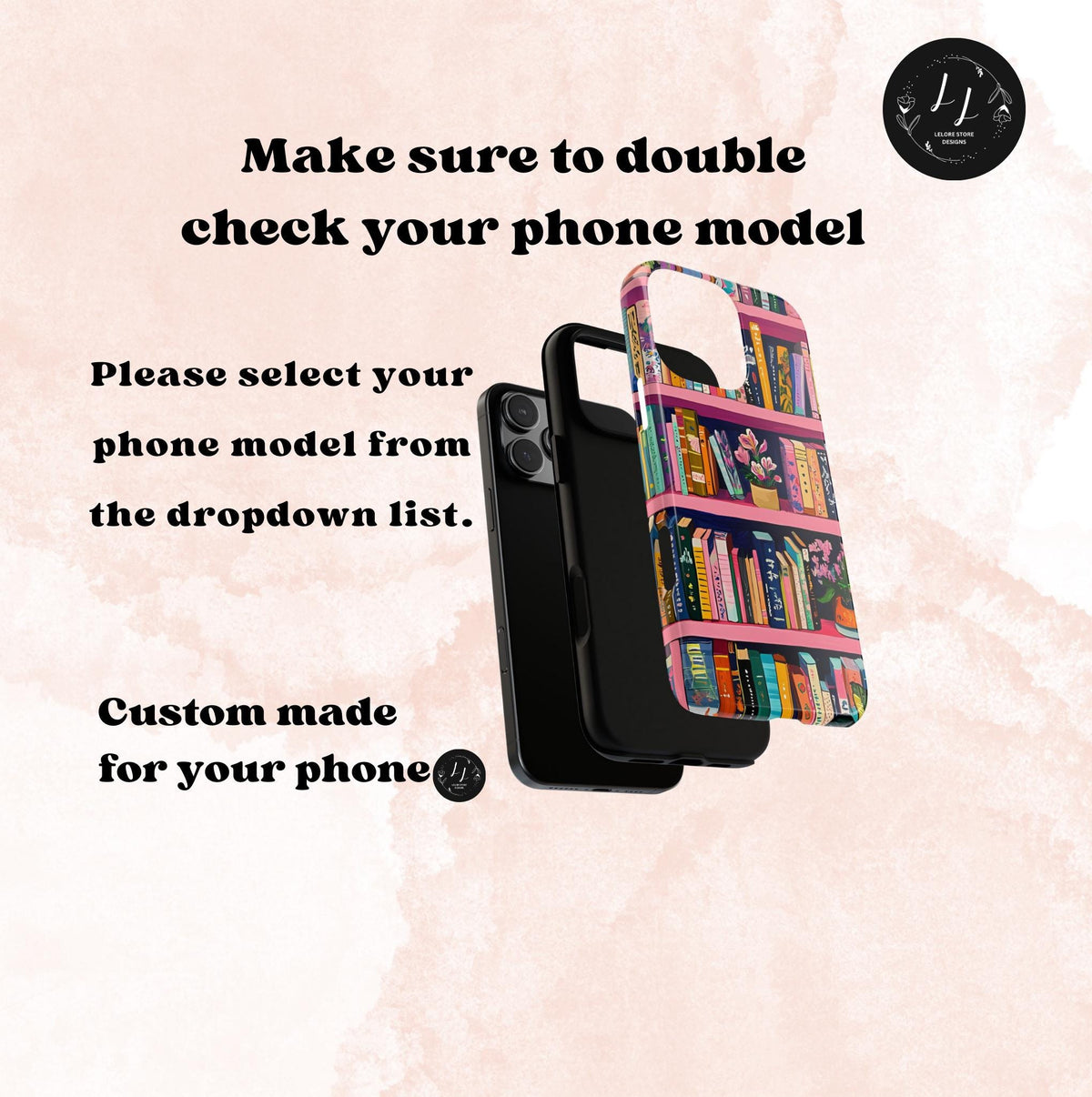 Vintage Pink Bookshelf Phone Case: Book Lover Gift  Bookish Literary cover iPhone, Galaxy , pixel