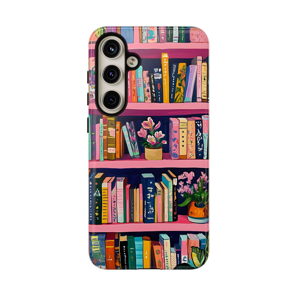 Vintage Pink Bookshelf Phone Case: Book Lover Gift  Bookish Literary cover iPhone, Galaxy , pixel