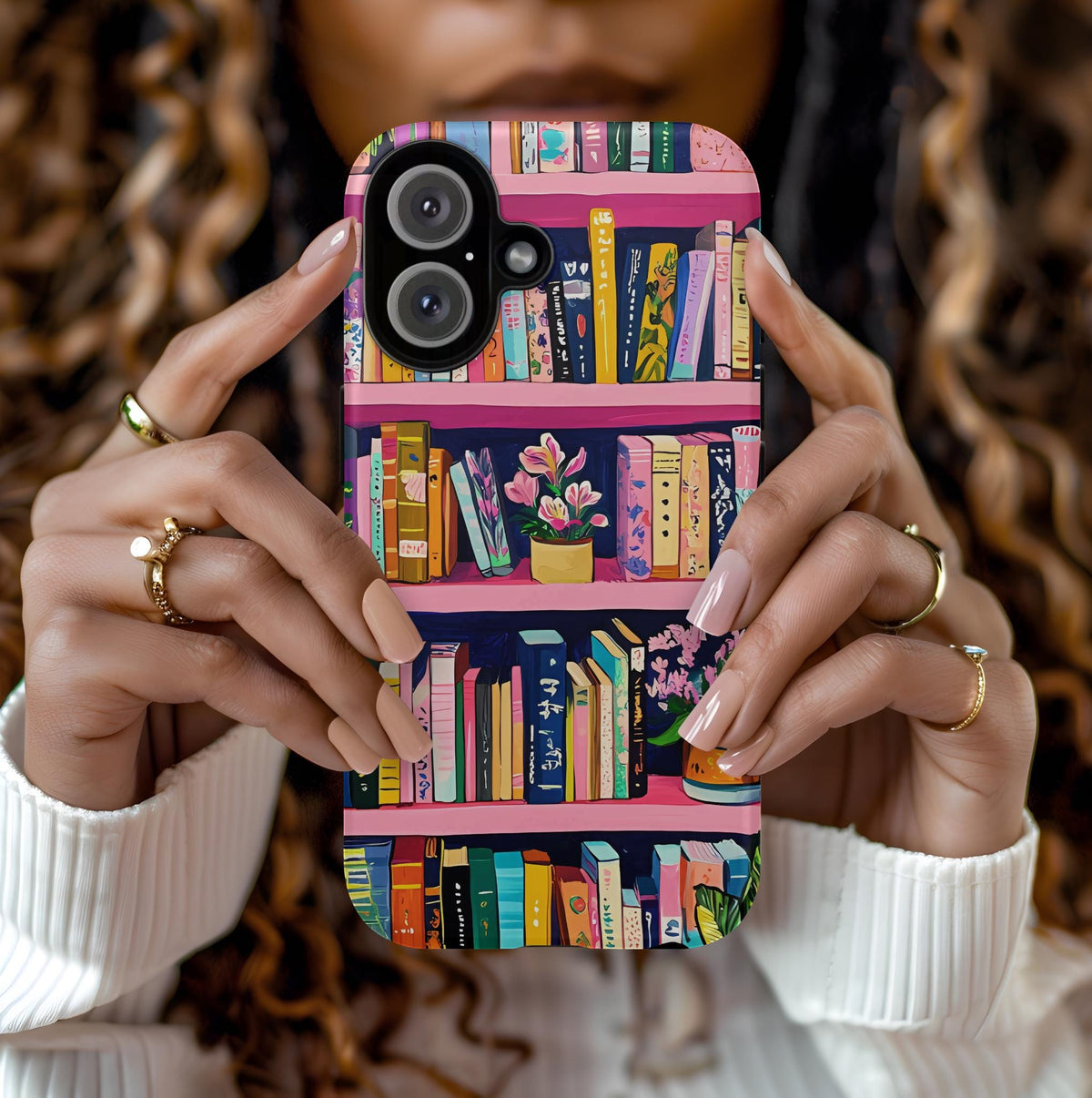 Vintage Pink Bookshelf Phone Case: Book Lover Gift  Bookish Literary cover iPhone, Galaxy , pixel