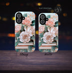 Floral Bookshelf Phone Case: Faux Stained Glass Design, Book Lover Gift