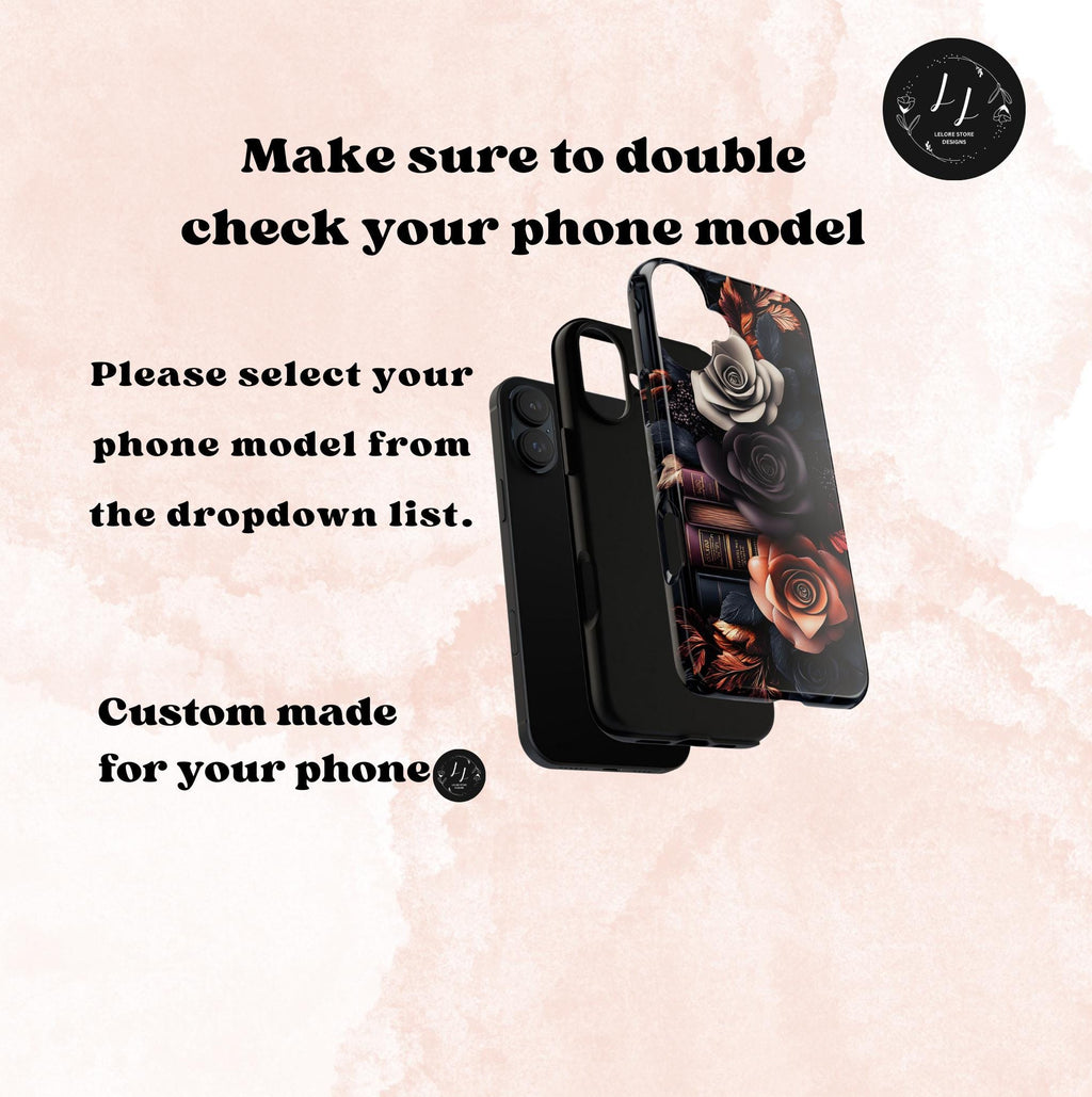 Dark Floral Bookshelf Phone Case: Book Lover Gift