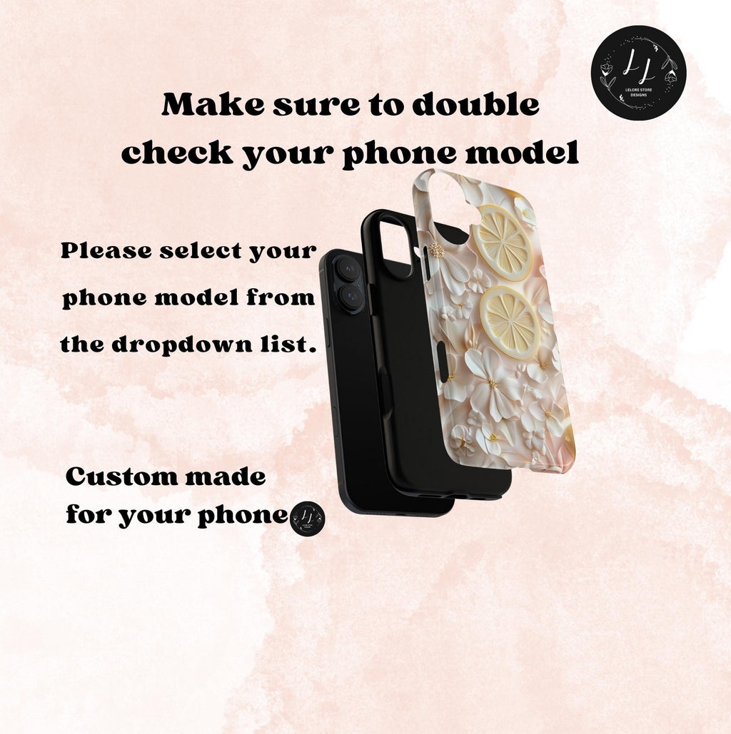 Lemon Floral Aesthetic Phone Case, Cool Phone Case, iPhone 16 15, Galaxy S25, Pixel 9 Pro Case, Cute Summer Design, Tough Protective Cover