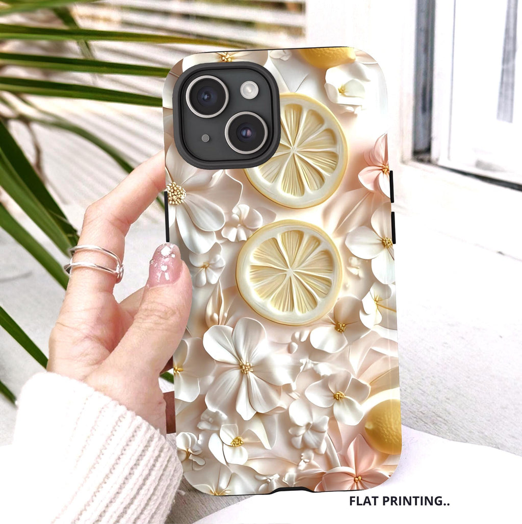 Lemon Floral Aesthetic Phone Case, Cool Phone Case, iPhone 16 15, Galaxy S25, Pixel 9 Pro Case, Cute Summer Design, Tough Protective Cover