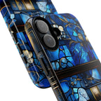 Faux Stained Glass Bookshelf Phone Case: Blue Reading Theme Bookish Book Lovers,