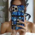 Faux Stained Glass Bookshelf Phone Case: Blue Reading Theme Bookish Book Lovers,