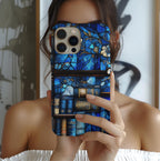 Faux Stained Glass Bookshelf Phone Case: Blue Reading Theme Bookish Book Lovers,