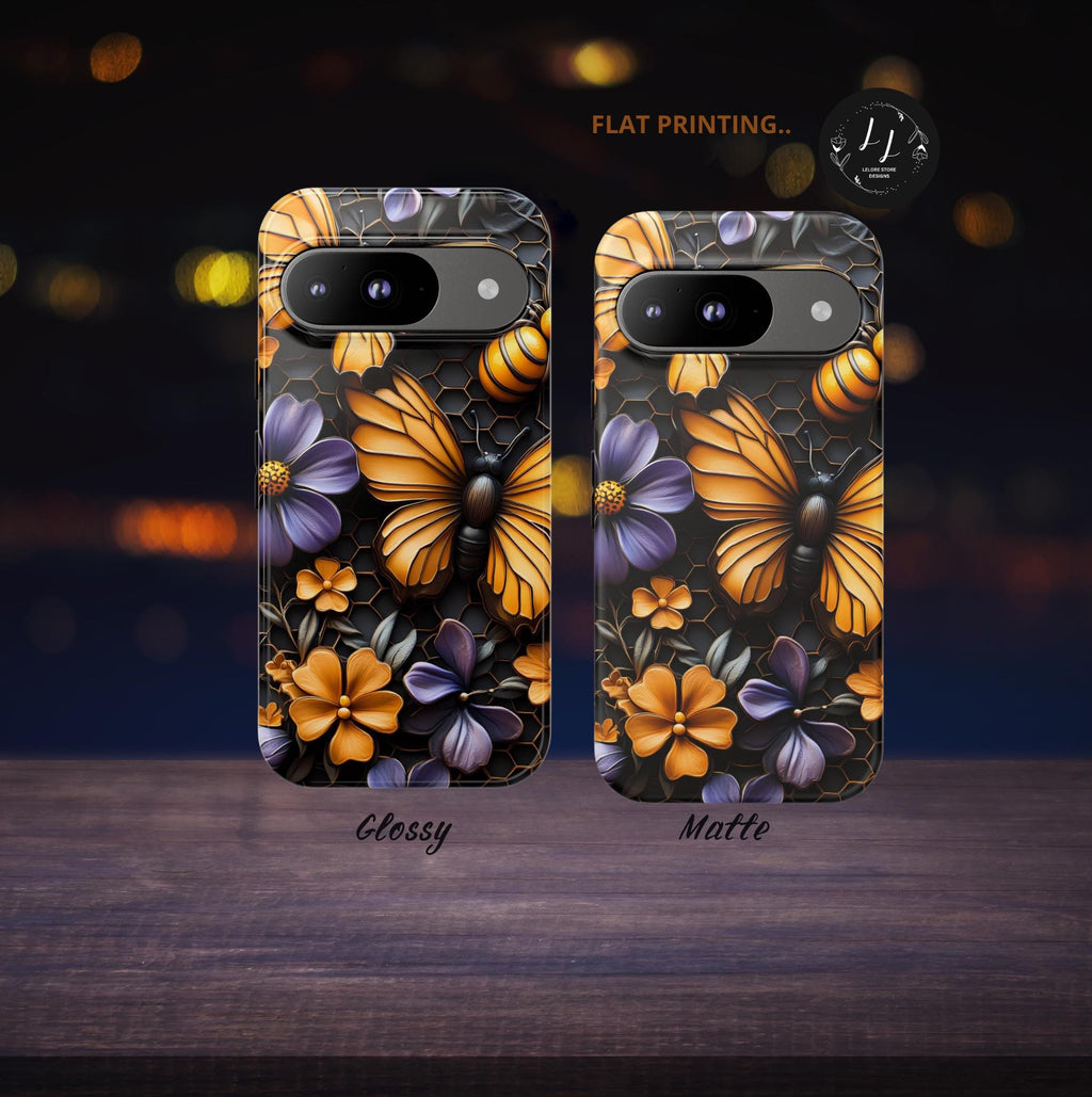 Honeybee Butterfly Floral Phone Case: Nature Mosaic Design