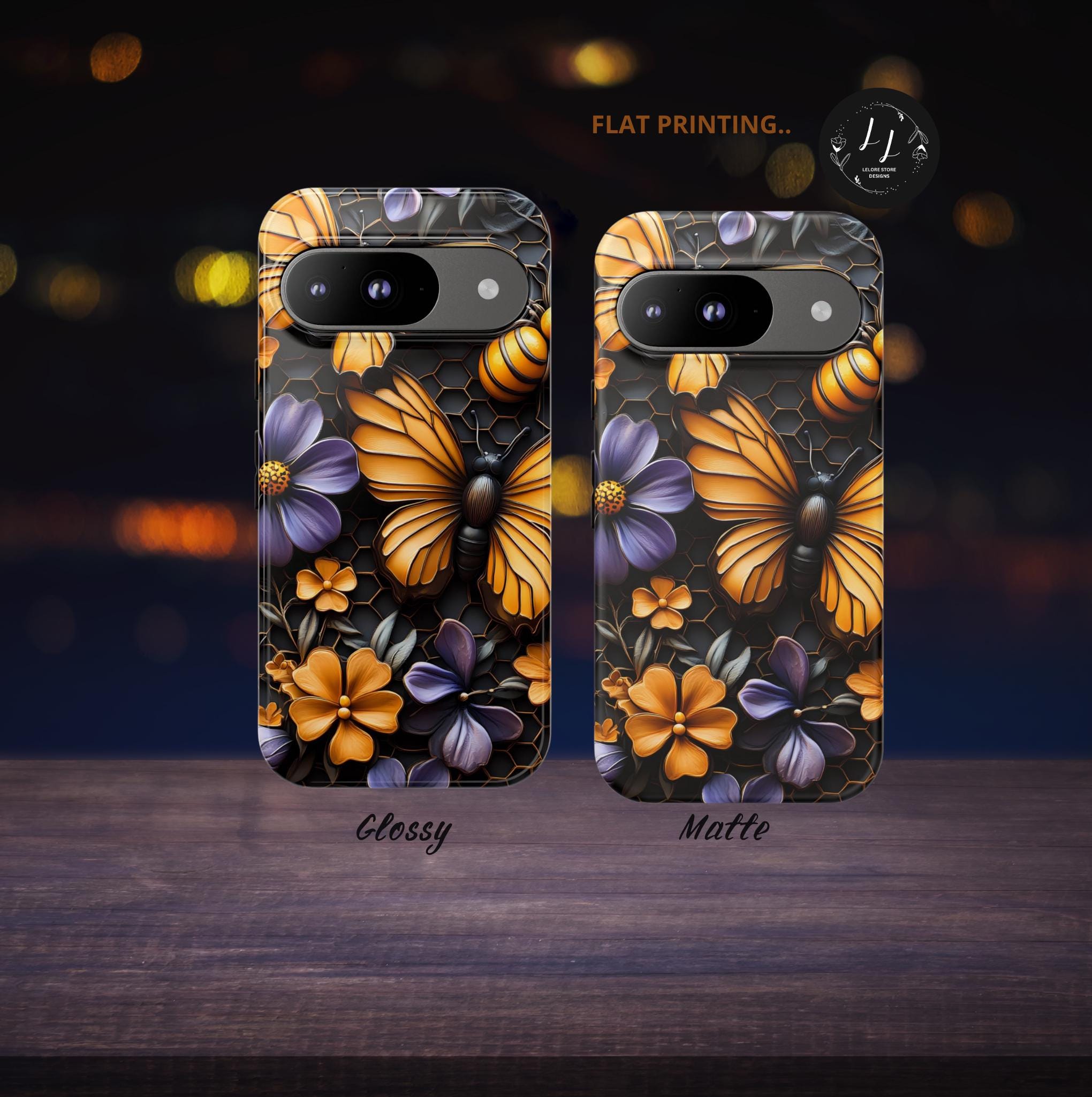 Honeybee Butterfly Floral Phone Case: Nature Mosaic Design