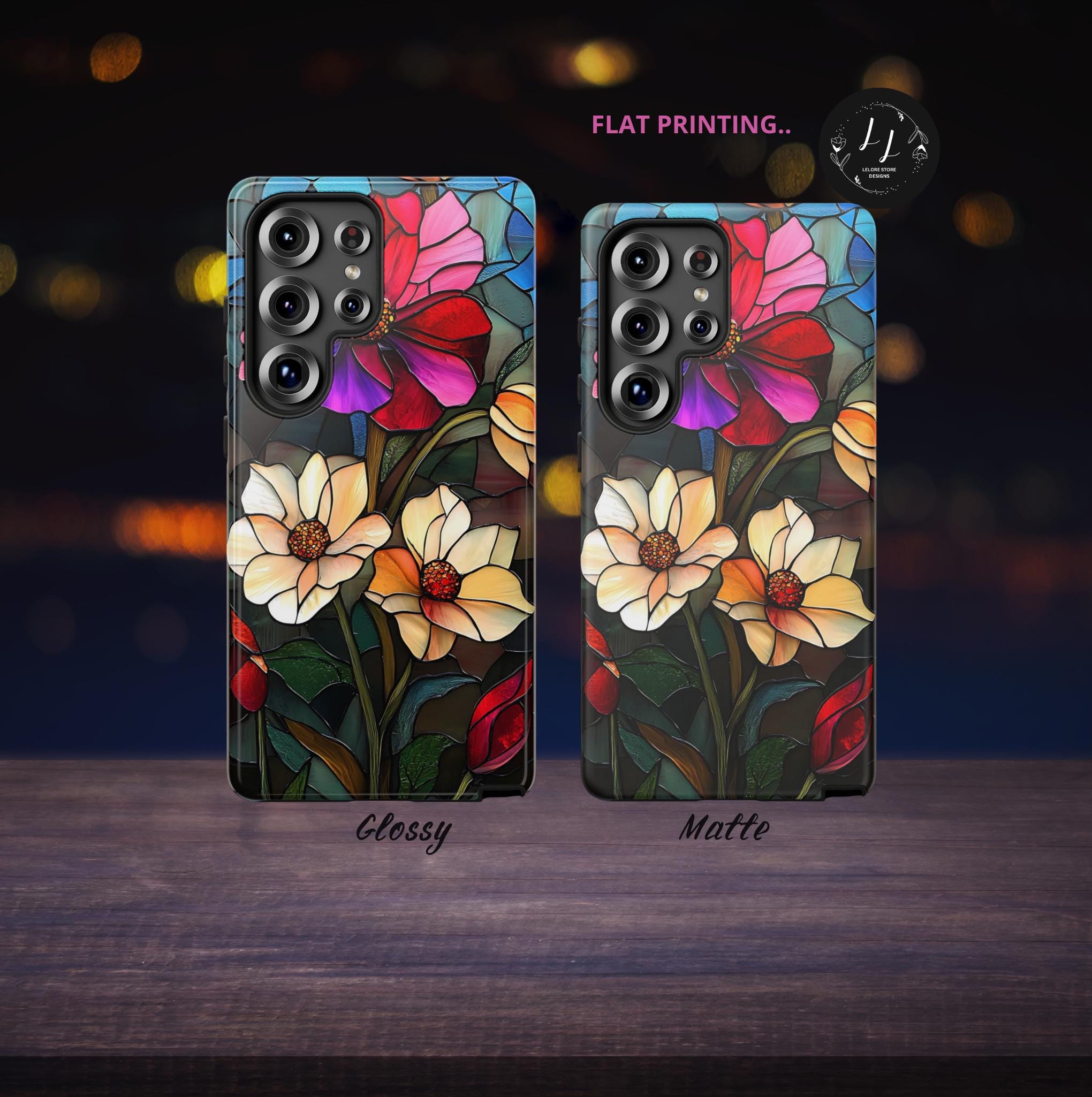 Floral Faux Stained Glass Tough Phone Case: Botanical Design