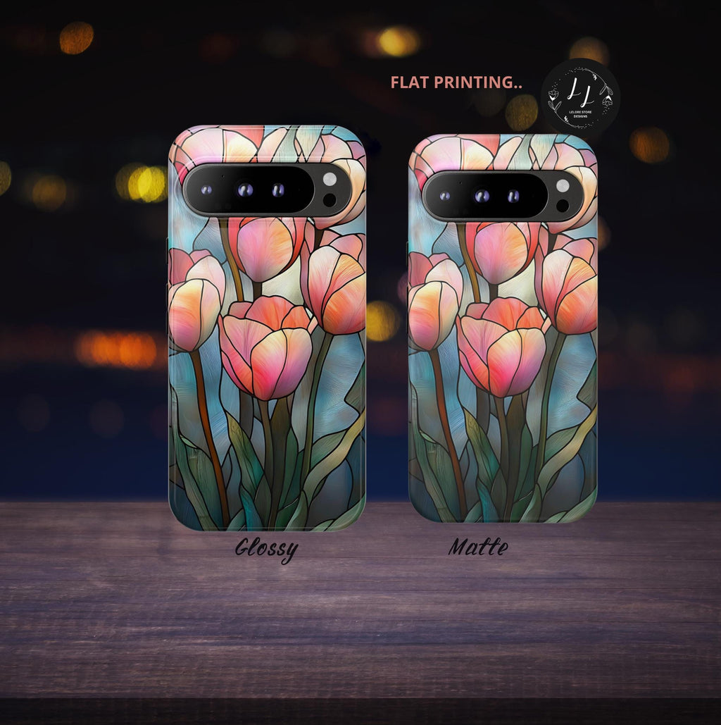 Tulip Phone Case: Faux Stained Glass Floral Design