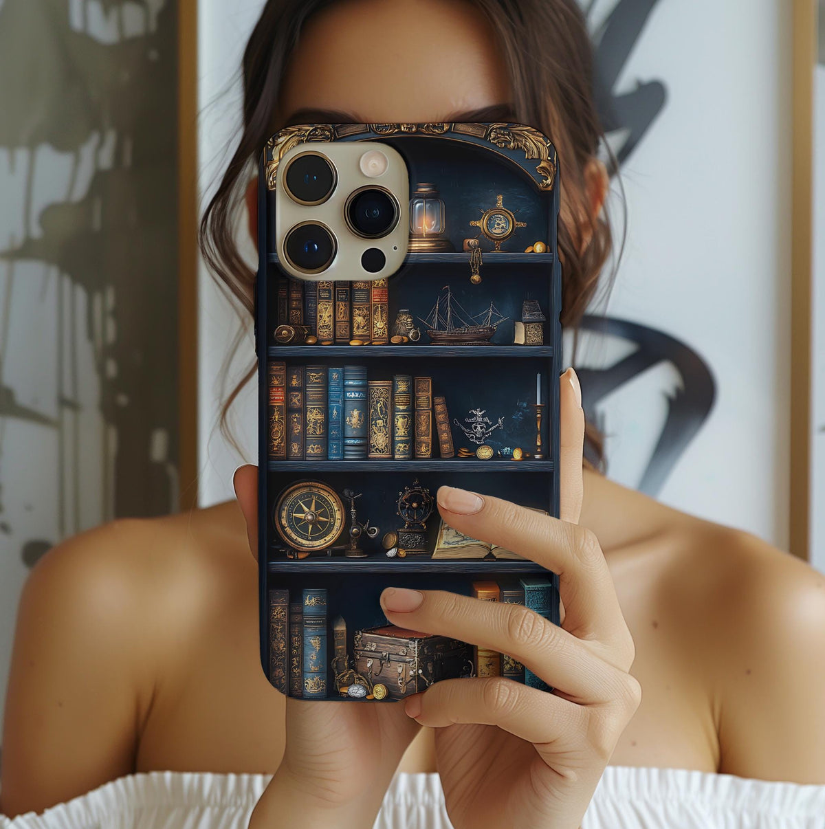 Nautical Pirate Bookshelf Phone Case: Book Lover Gift