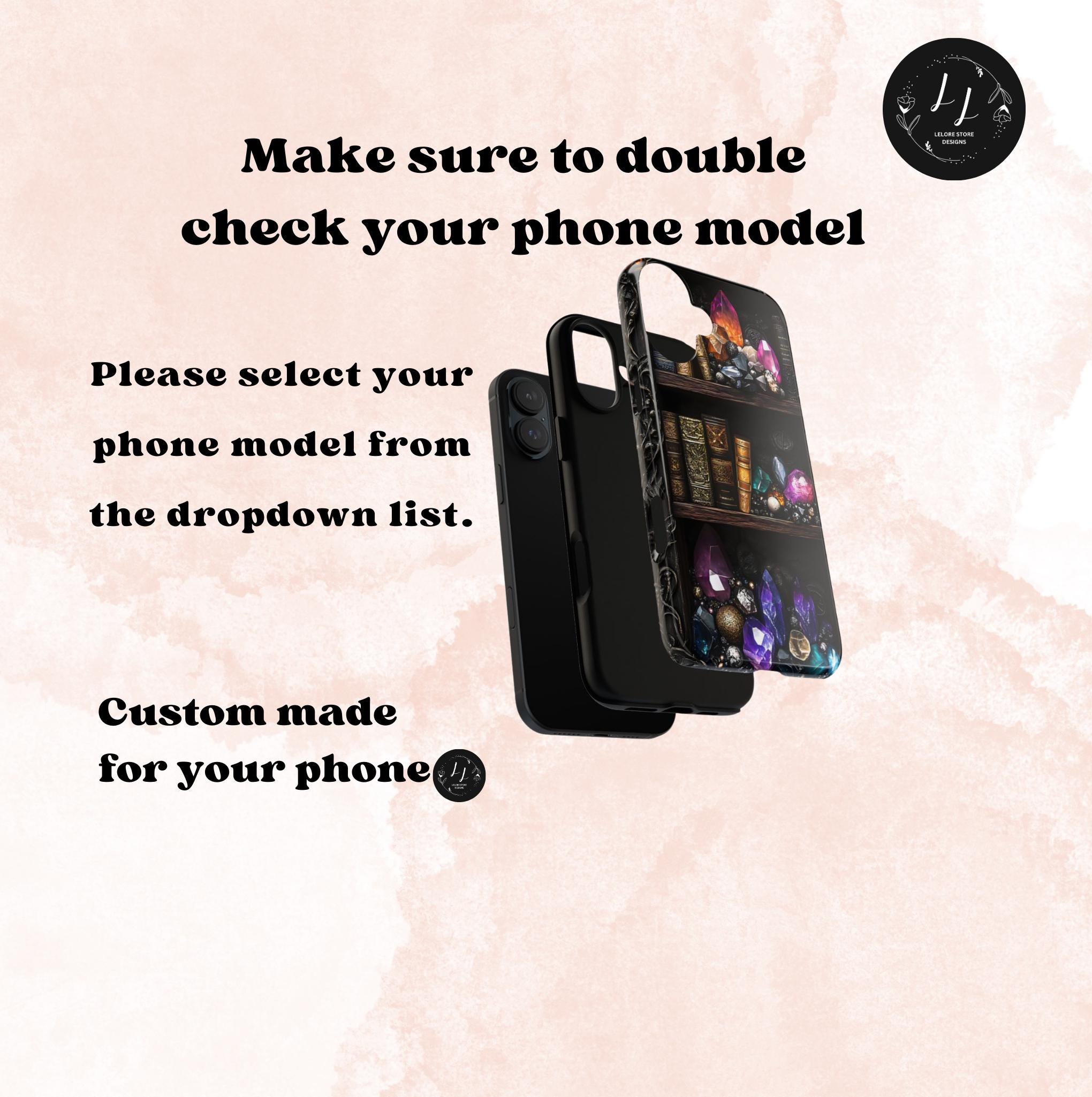 Celestial Bookshelf Phone Case: Mystical Gemstone Library Design