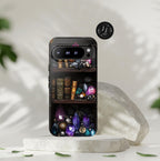 Celestial Bookshelf Phone Case: Mystical Gemstone Library Design