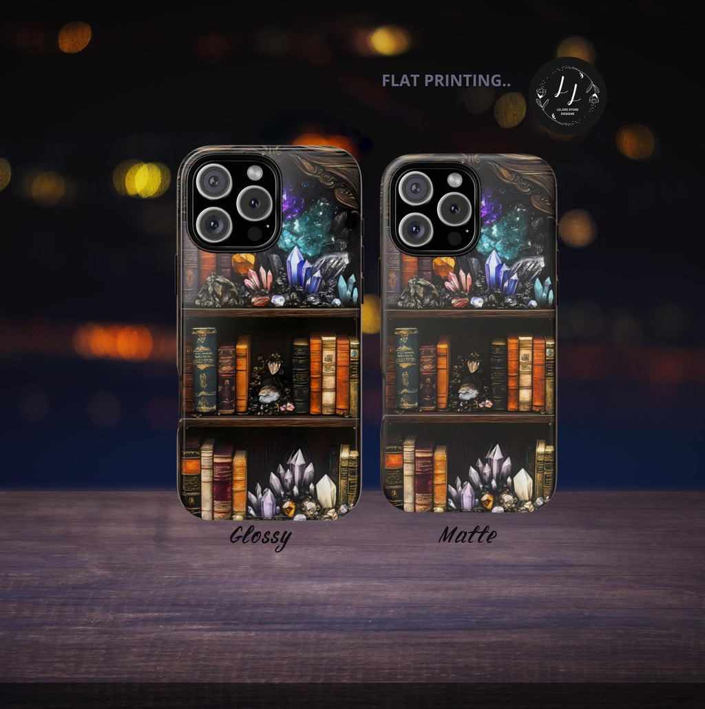 Celestial Bookshelf Phone Case, Mystical Library, Crystal Gems iPhone Galaxy Pixel Covers Book Lover