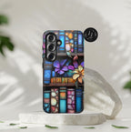 Floral Stained Glass Bookshelf Phone Case: Book Lover Gift