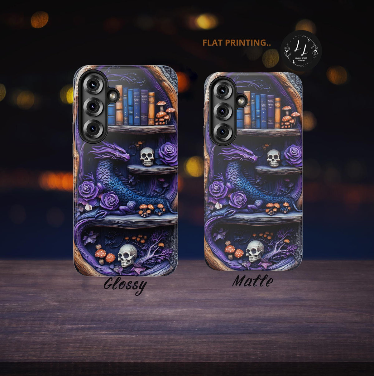 Purple Dragon Bookshelf Phone Case: Dark Academia Fantasy Cover