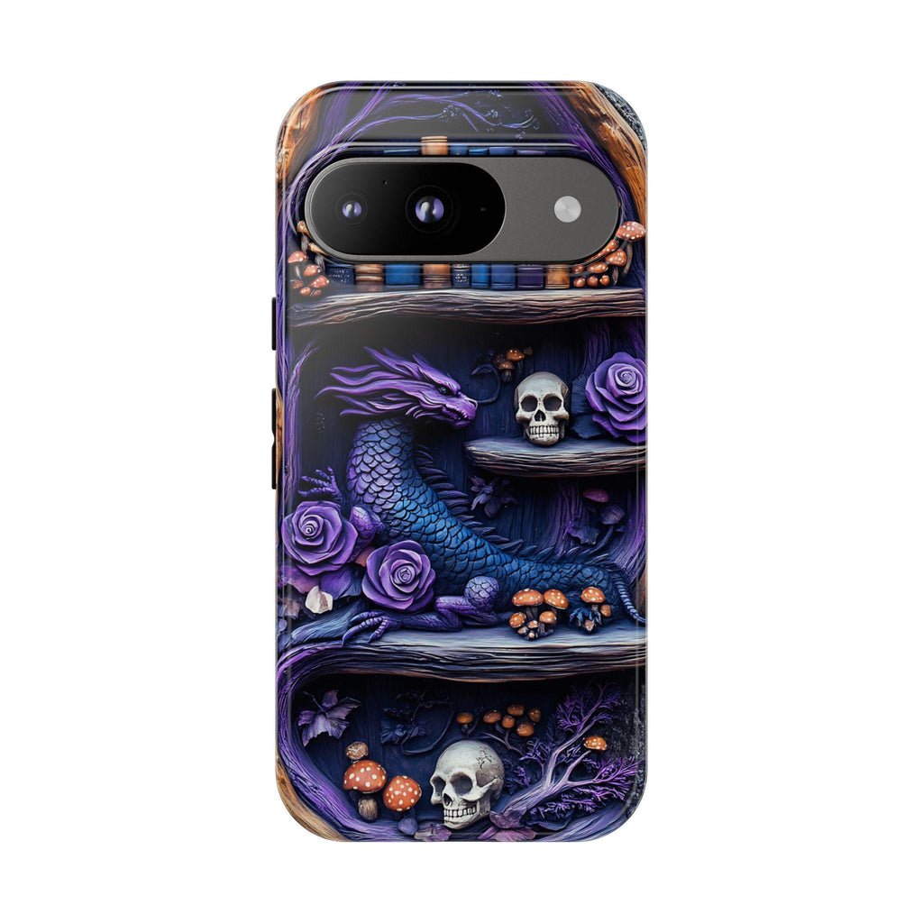 Purple Dragon Bookshelf Phone Case: Dark Academia Fantasy Cover
