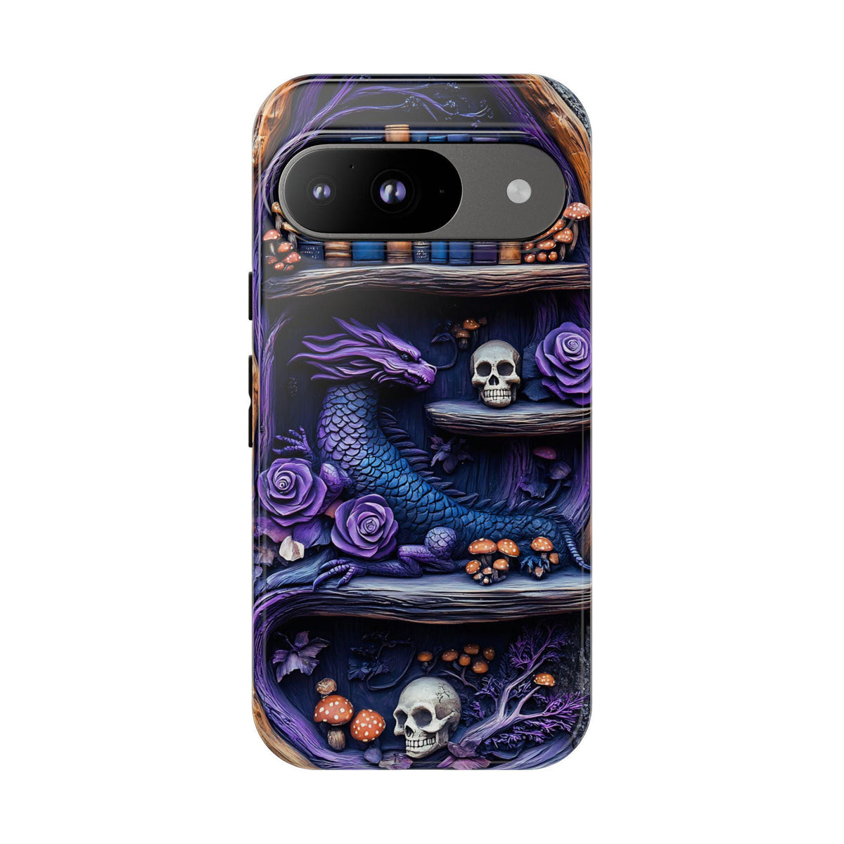Purple Dragon Bookshelf Phone Case: Dark Academia Fantasy Cover