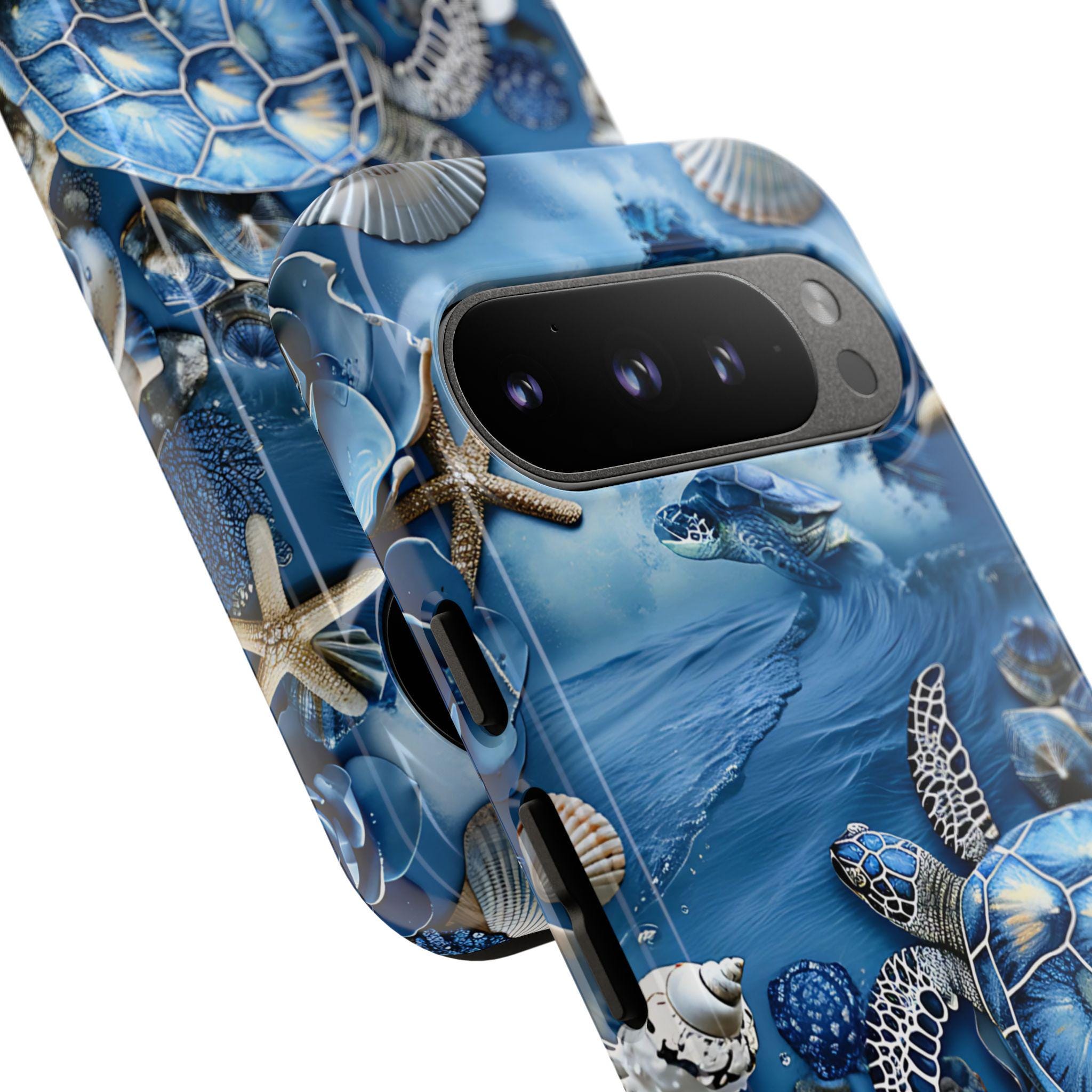 Blue Ocean Waves Phone Case: Turtles & Shells Mosaic