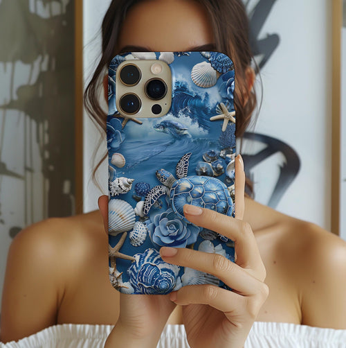 Blue Ocean Waves Phone Case: Turtles & Shells Mosaic
