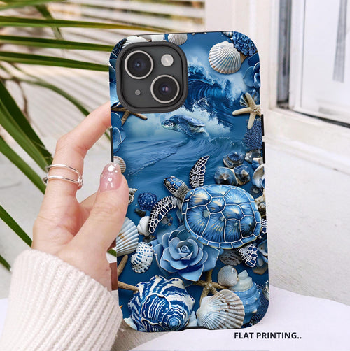 Blue Ocean Waves Phone Case: Turtles & Shells Mosaic