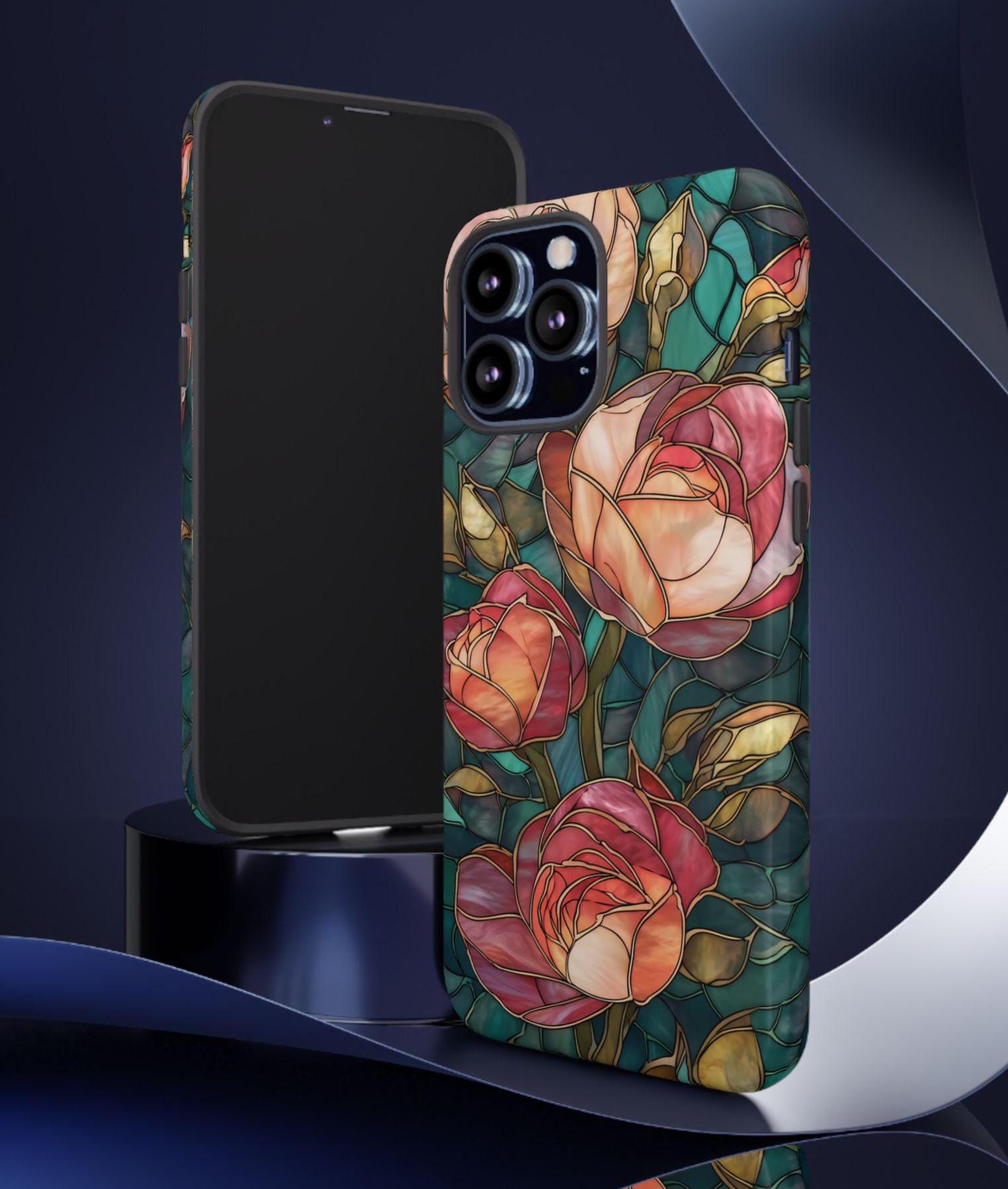 Boho Floral Mosaic Phone Case: Faux Stained Glass Botanical Design