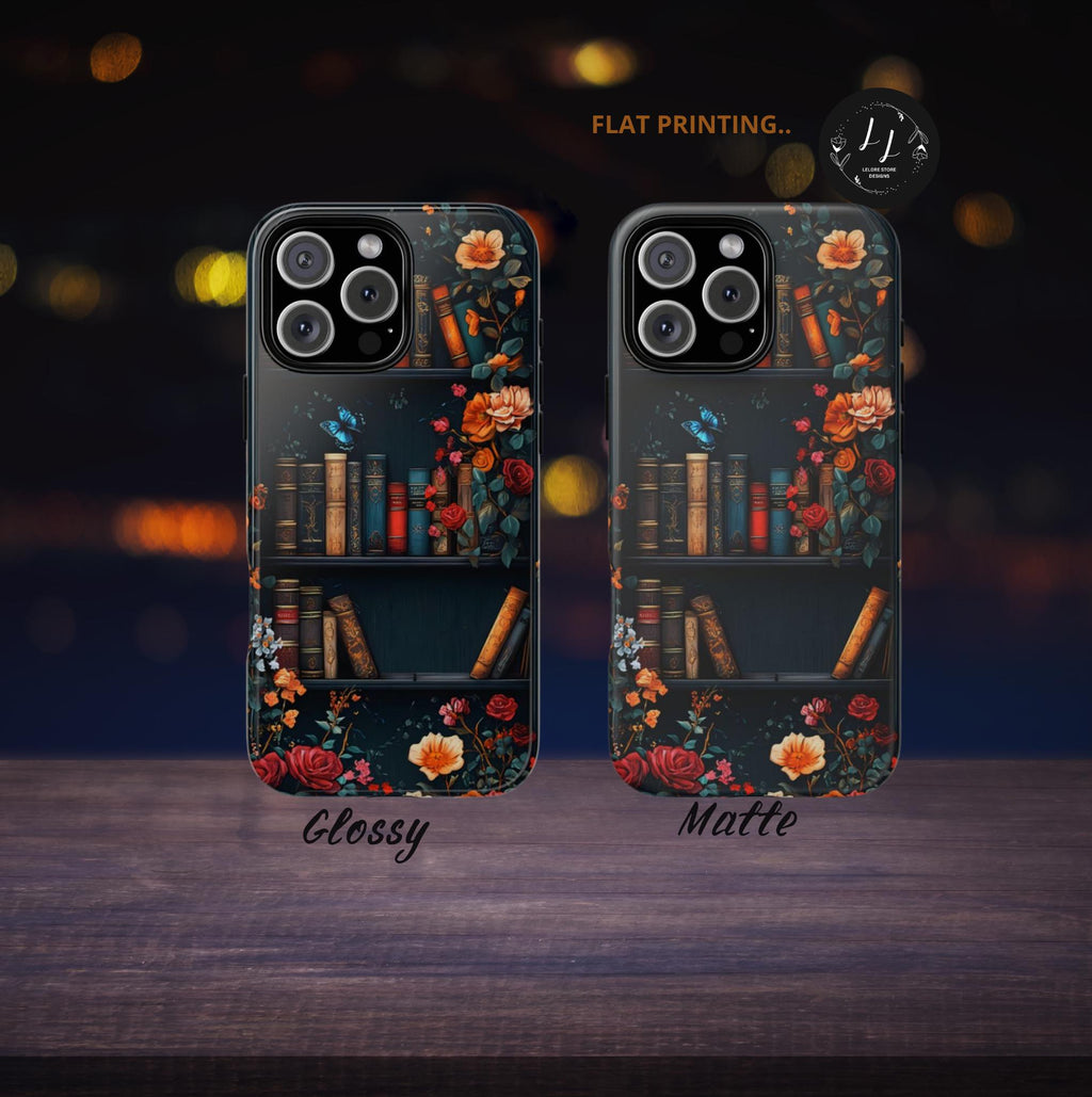 Floral Bookshelf Phone Case: Book Lover Gift