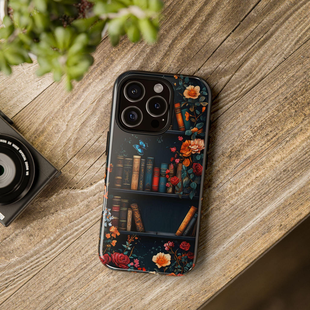 Floral Bookshelf Phone Case: Book Lover Gift