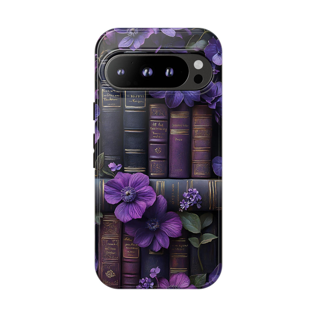 Gothic Bookshelf Phone Case: Floral Dark Academia iPhone, Galaxy, Pixel