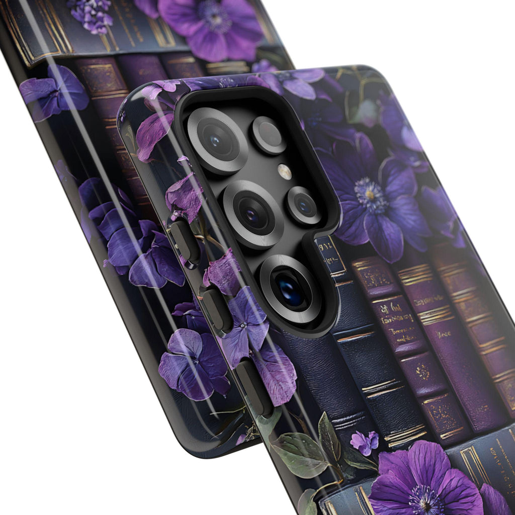 Gothic Bookshelf Phone Case: Floral Dark Academia iPhone, Galaxy, Pixel