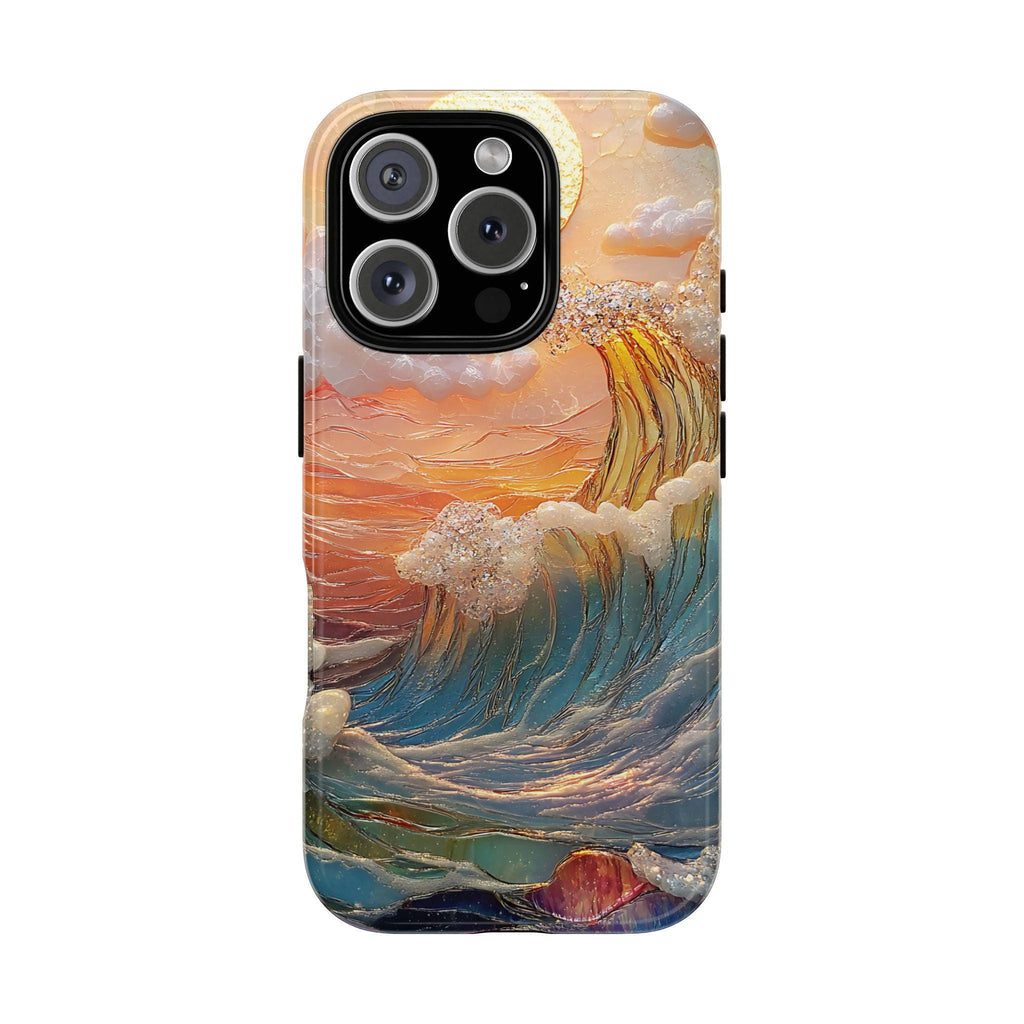 Beach Sunset Phone Case: Faux Stained Glass Ocean Waves