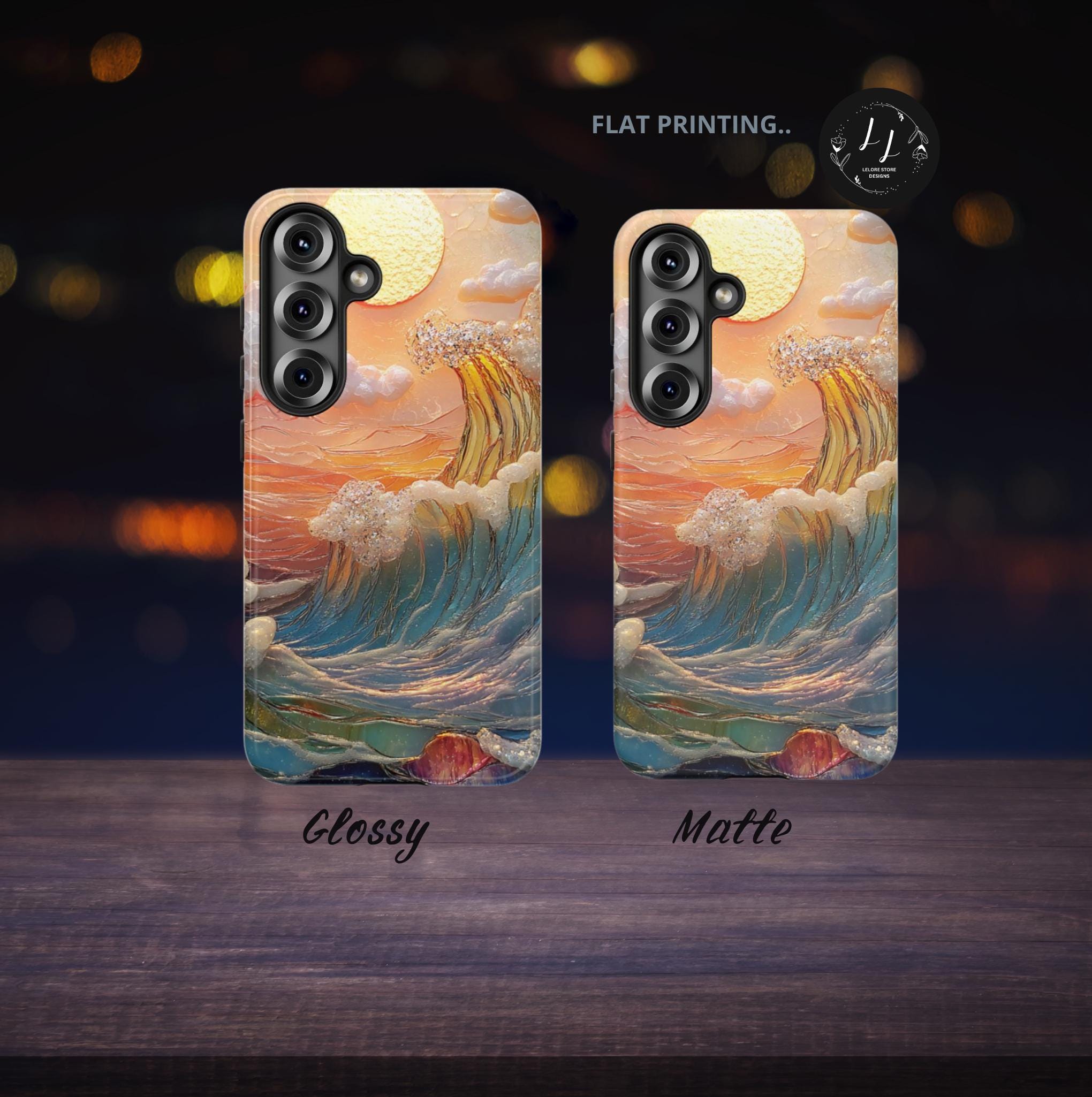 Beach Sunset Phone Case: Faux Stained Glass Ocean Waves