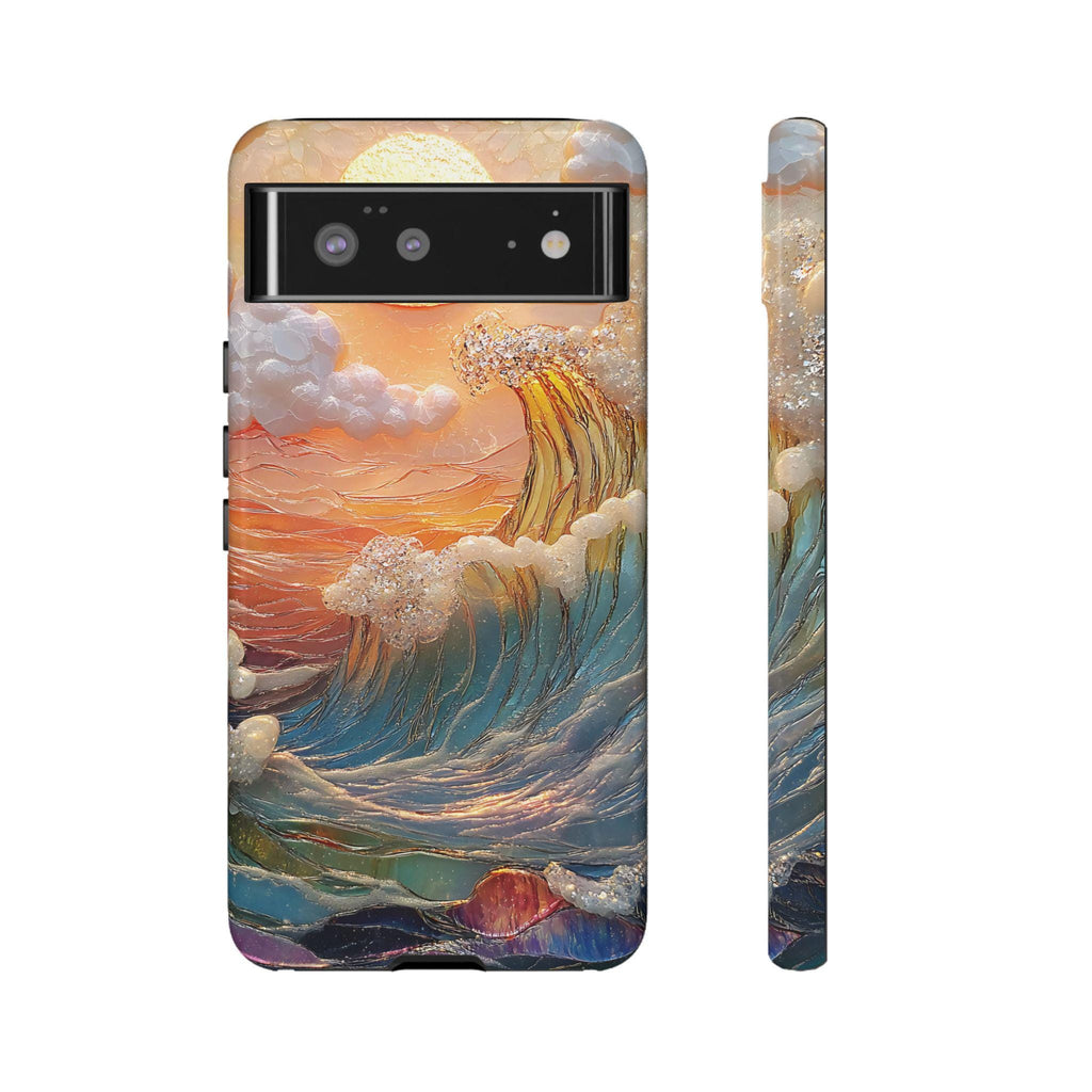 Beach Sunset Phone Case: Faux Stained Glass Ocean Waves