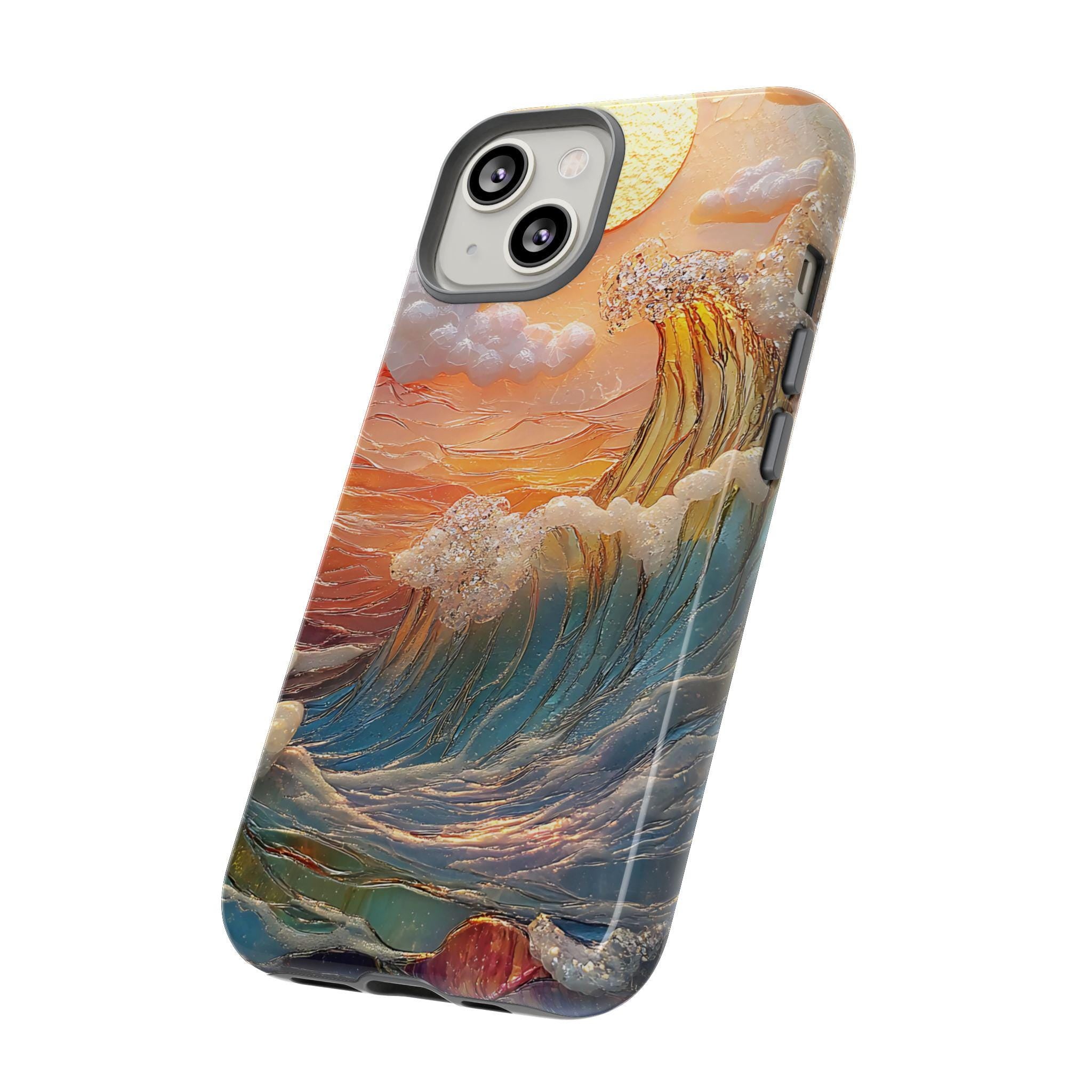 Beach Sunset Phone Case: Faux Stained Glass Ocean Waves