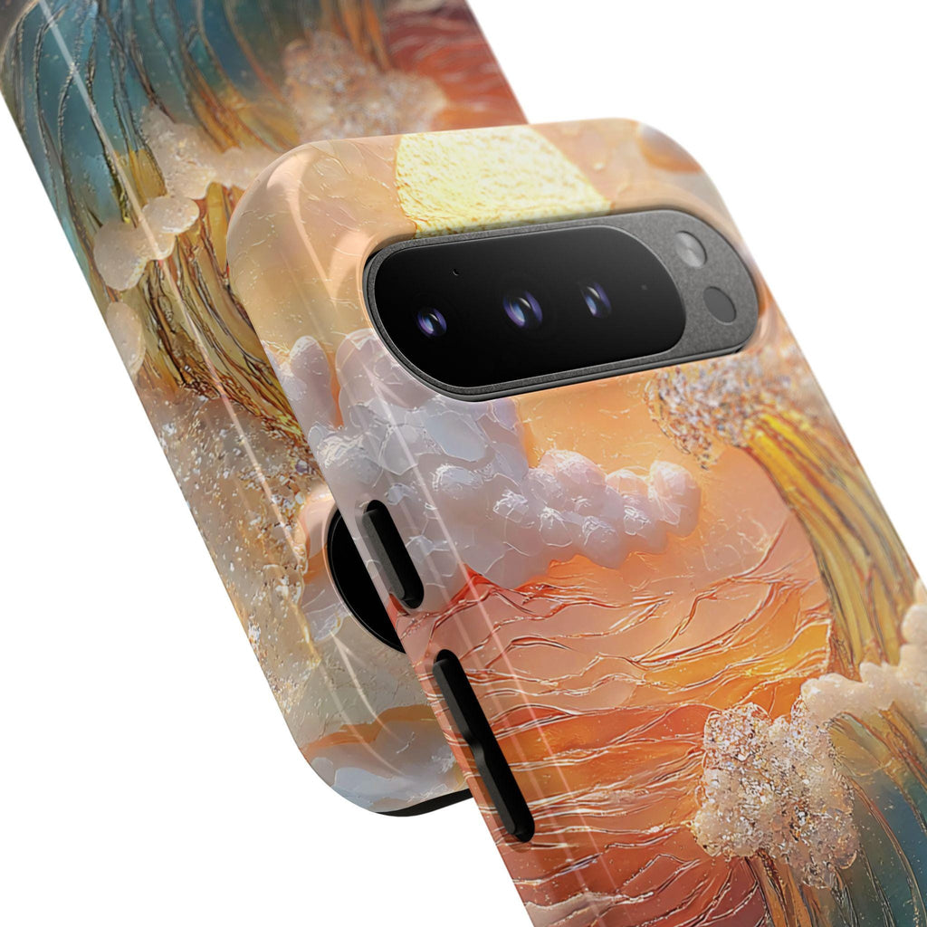 Beach Sunset Phone Case: Faux Stained Glass Ocean Waves