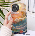 Beach Sunset Phone Case: Faux Stained Glass Ocean Waves