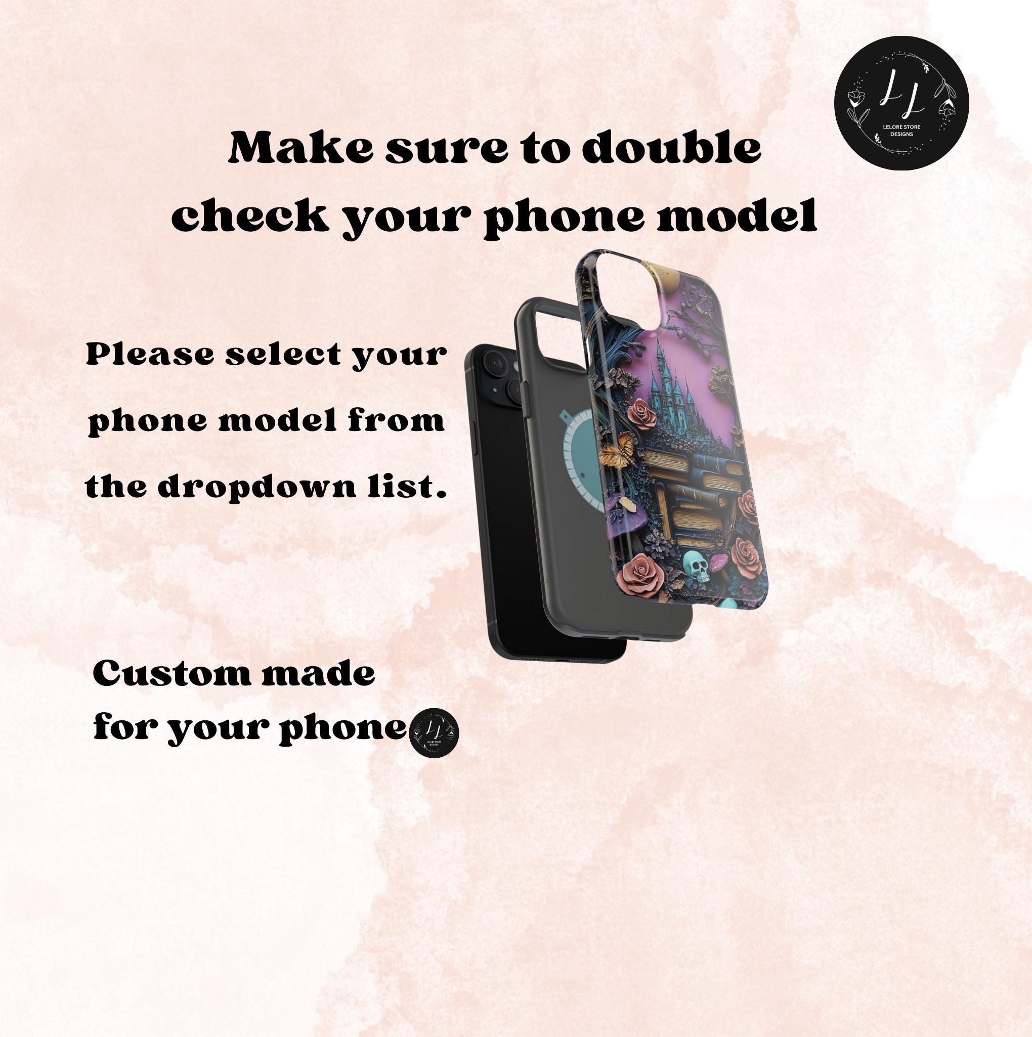 Gothic Bookshelf iPhone Case: Whimsical Library, Skulls & Florals, MagSafe Compatible, Book lovers' gift