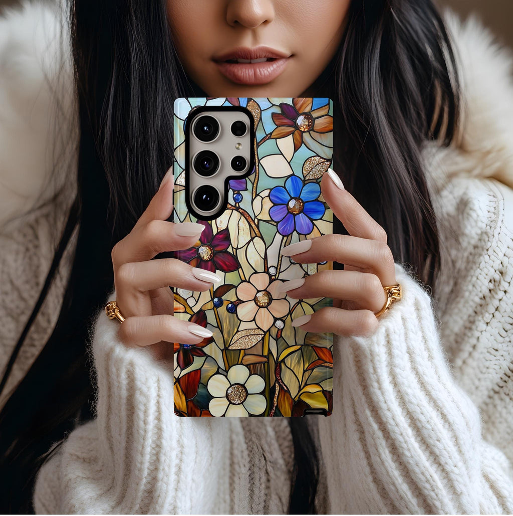 Floral Faux Stained Glass Phone Case: Wildflower Mosaic